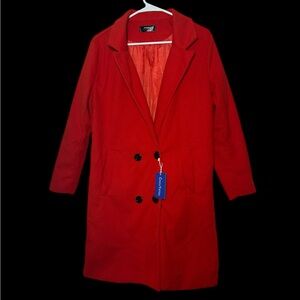 Chic Red Double-Breasted Trench Coat